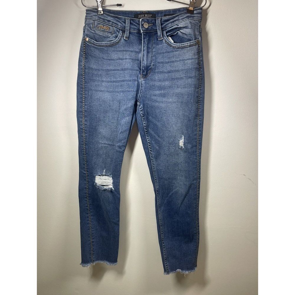 Judy Blue High Waist Boyfriend Jeans Size 3/26 Distressed, Embroidered Stretchy